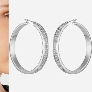 Vince Camuto Crystal Row Hoop Elegant Silver Hoop Earrings